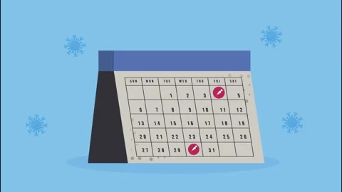 Calendar displaying dates for vaccine appointments with animated virus part.. Stock Footage 334090404