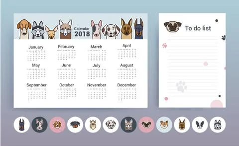 Calendar with dogs. Planner Template Stock Illustration