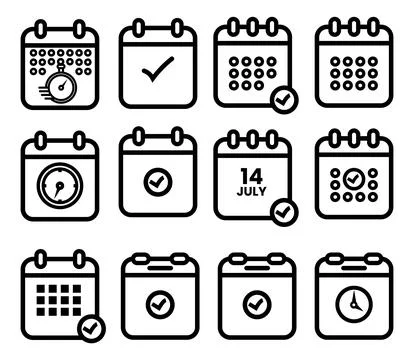 Calendar editable vector stroke line art icon collection. Set of business Stock Illustration