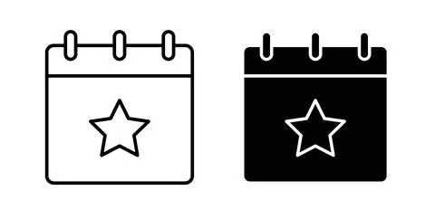 Calendar with event icon collection in black, Line icons, flat symbols Stock Illustration