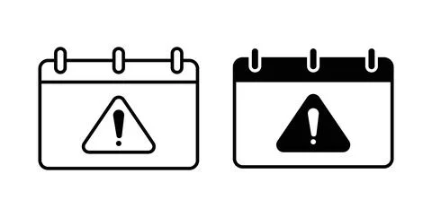 Calendar exclamation icon symbol. Vector illustration pack in black color. Stock Illustration