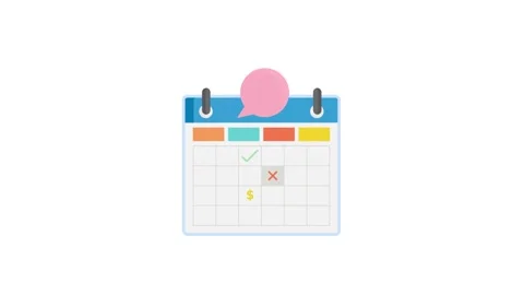 Calendar featuring a speech bubble and clock, symbolizing scheduled convers.. Stock Footage 332544861