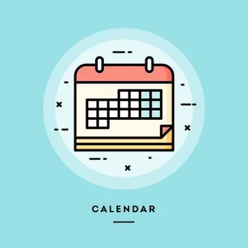 Calendar, flat design thin line banner. Stock Illustration