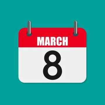 Calendar flat icon for March 8. Vector illustration. Stock Illustration