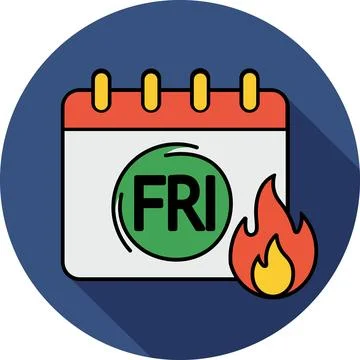 Calendar with Friday text and fire flame Stock-Illustration