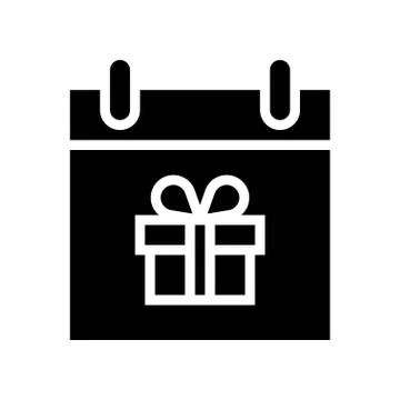 Calendar with gift box symbol, solid style icon 스톡 일러스트