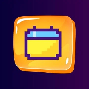 Calendar glossy ui button with pixelated color icon Stock Illustration