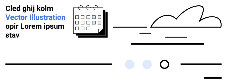 Calendar with grid, simple cloud, and text elements in a minimalistic style.  Stockillustratie