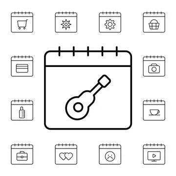 Calendar, guitar flat vector icon in calendar pack Stock Illustration