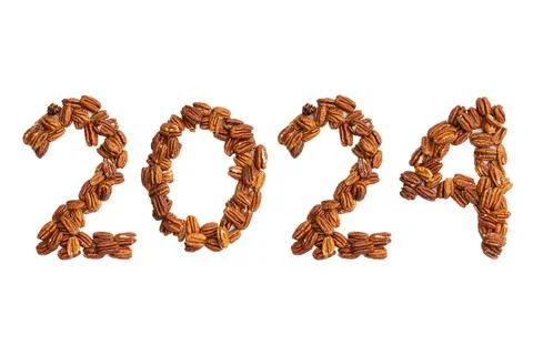 Calendar header number 2024 made of pecans on a white background. Happy New Y Stock Illustration