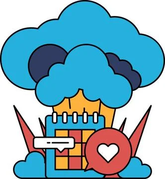 A calendar with a heart and a cloud on it Stock Illustration