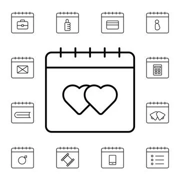Calendar, hearts flat vector icon in calendar pack Stock Illustration