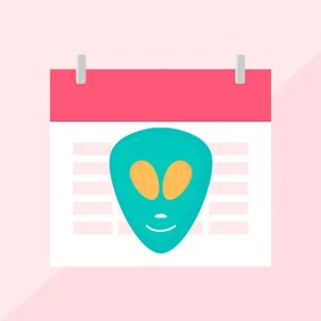 Calendar icon with alien. Planning. Time management. Illustrazione stock