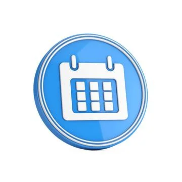 Calendar Icon in Blue Circle Button. 3d Rendering Stock Illustration