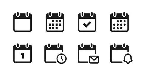 Calendar icon. Bold date planner with check mark, time and mail accents vec.. Stock Illustration