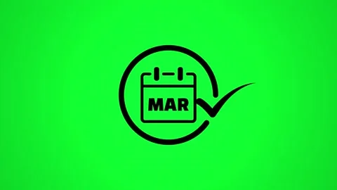 Calendar icon with checkmark on green screen motion background, March date .. Stock Footage 346498148