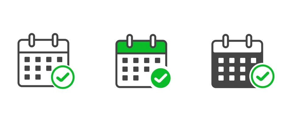 Calendar icon with checkmark vector set isolated on white background Stock Illustration
