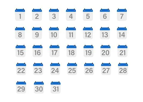 Calendar icon with differents date from 1 to 31 day. Vector illustaration iso Stock Illustration