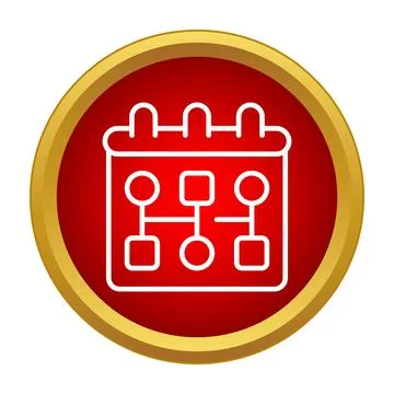 Calendar icon displaying a task flow chart within a read and gold circle Stock Illustration