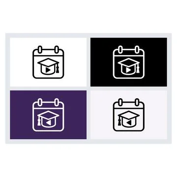 Calendar icon featuring a graduation cap and a play button symbol Stock Illustration