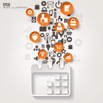 Calendar icon. Flat abstract background with web icons. Interface symbols. Cloud 스톡 일러스트