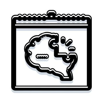 Calendar icon having brain for memory and time planning Illustrazione stock