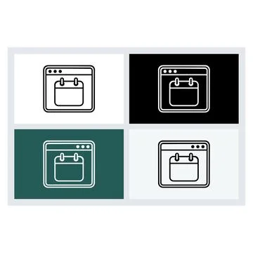 Calendar icon inside a browser window frame in a simple line art style Stock Illustration