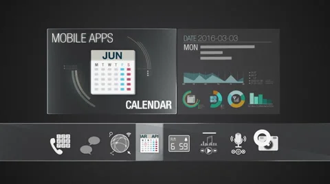Calendar icon for mobile application contents. Digital display application. Stock Footage 59218742