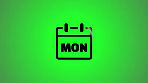 Calendar icon for monday with shadow effect on green background motion graphi Vídeo Stock 346491304