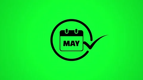 Calendar icon with month May and checkmark symbol appearing on green screen.. Stock Footage 346498152