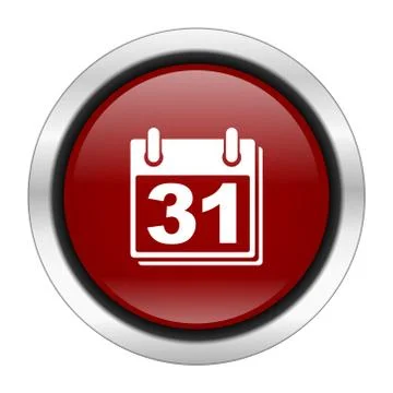 Calendar icon, red round button isolated on white background, web design illu Stock Illustration