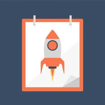 Calendar icon with rocket. Planning. Time management. Illustrazione stock