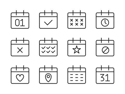 Calendar icon set. Calendar thin line icon. Deadline, timetable, schedule Illustration