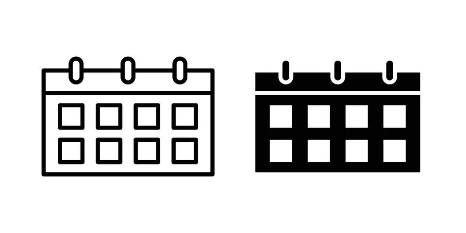 Calendar icon solid, line, and editable vector set. Stock Illustration