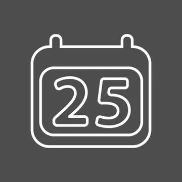Calendar icon vector. Simple calendar with date 25. Illustrazione stock