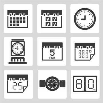 Calendar icons, clock icons Stock Illustration
