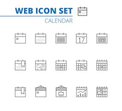 Calendar Icons Vector Set. Time and Seasons Simple Contour Line Style Signs. Stock Illustration