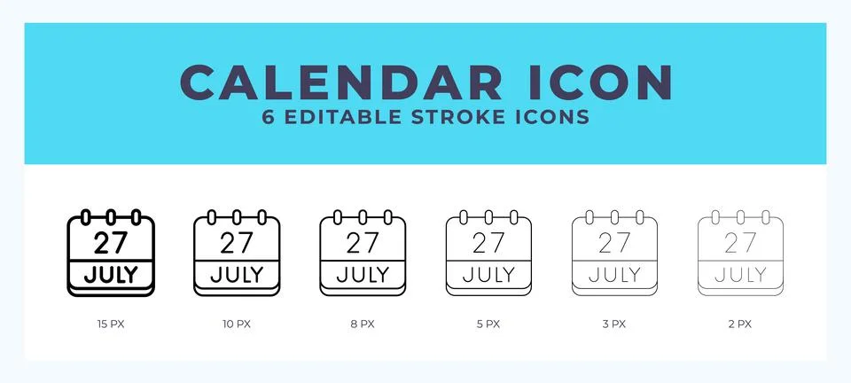 Calendar july icon with editable stroke. Outline icon vector illustration. Stock Illustration