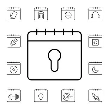 Calendar, key, castle flat vector icon in calendar pack Stock Illustration