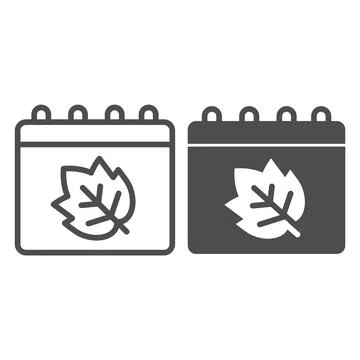 Calendar with leaf line and solid icon, Thanksgiving Day concept, Autumn leaves Stock Illustration