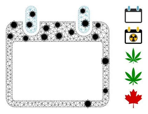 Calendar Leaf Wire Frame Mesh Pictogram with Covid Elements 스톡 일러스트