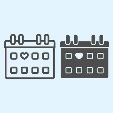 Calendar line and solid icon. Lovely date grid paper with heart shape. Wedding Illustrazione stock