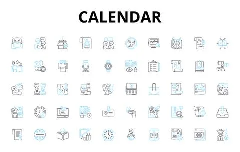 Calendar linear icons set. Scheduling, Organization, Reminders, Appointments Stock Illustration