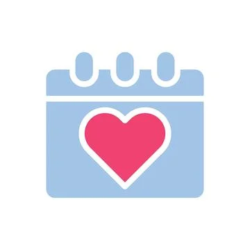 Calendar Love icon solid blue pink style valentine illustration symbol perfec Stock Illustration