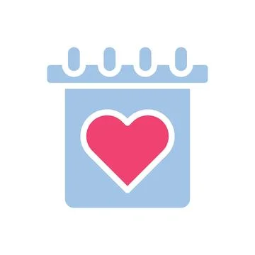 Calendar Love icon solid blue pink style valentine illustration symbol perfec Stock Illustration