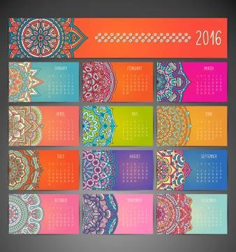 Calendar with mandalas Stock Illustration
