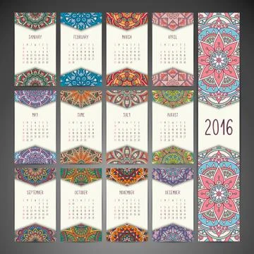 Calendar with mandalas Stock Illustration