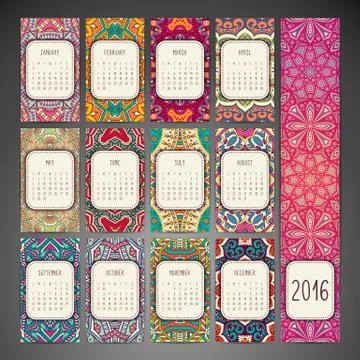 Calendar with mandalas Stock Illustration