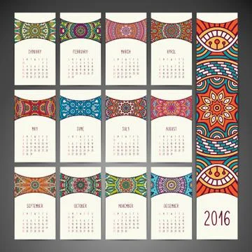 Calendar with mandalas Stock Illustration