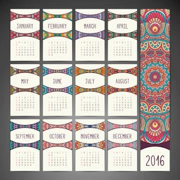 Calendar with mandalas Stock Illustration